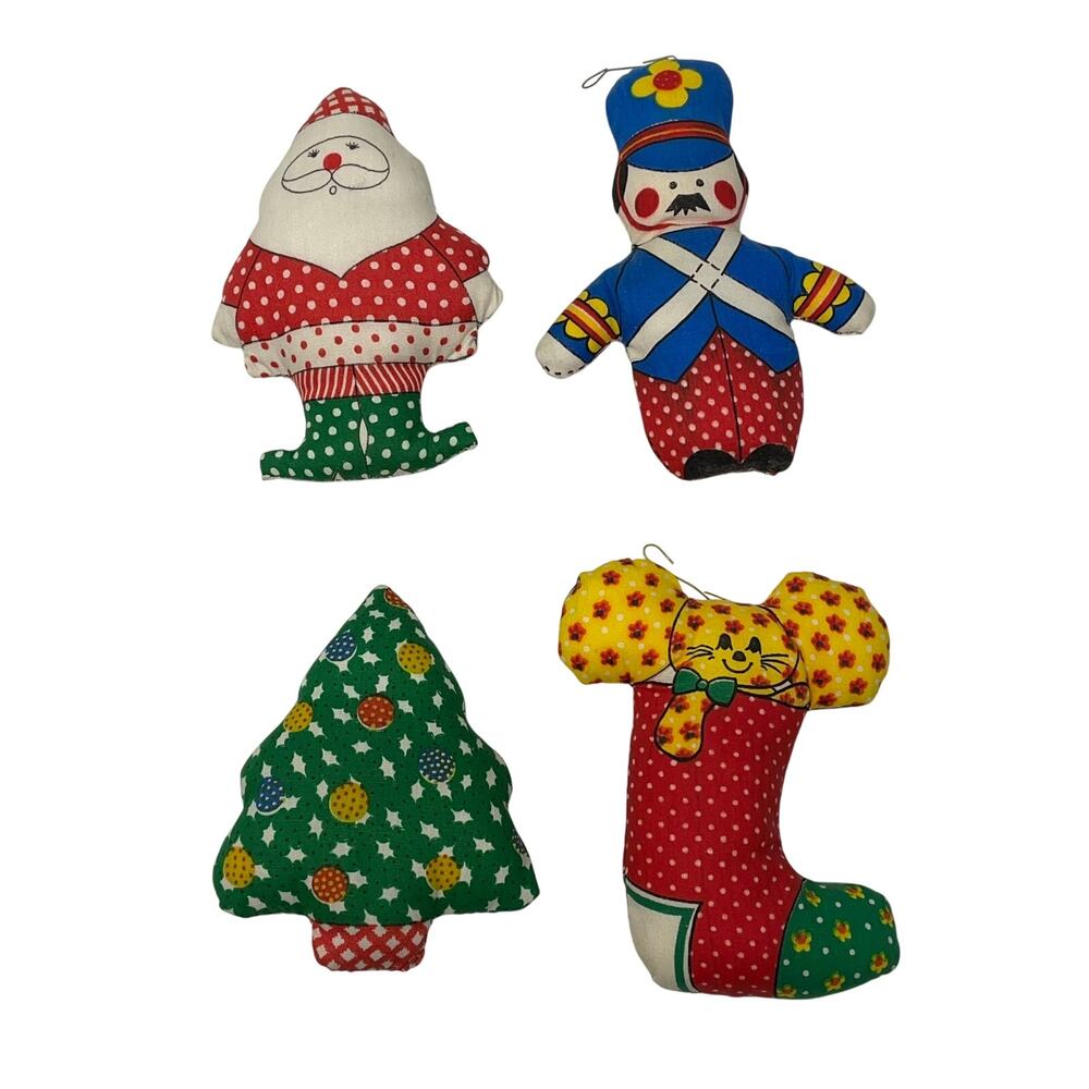 Vintage Handmade Christmas Ornaments Stuffed Fabric Lot of 4
